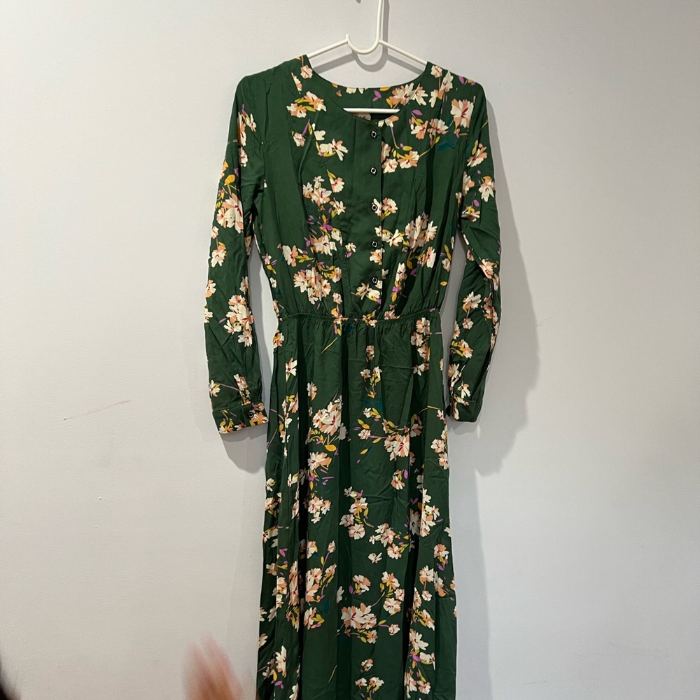 Green floral Maxi Dress Long sleeve